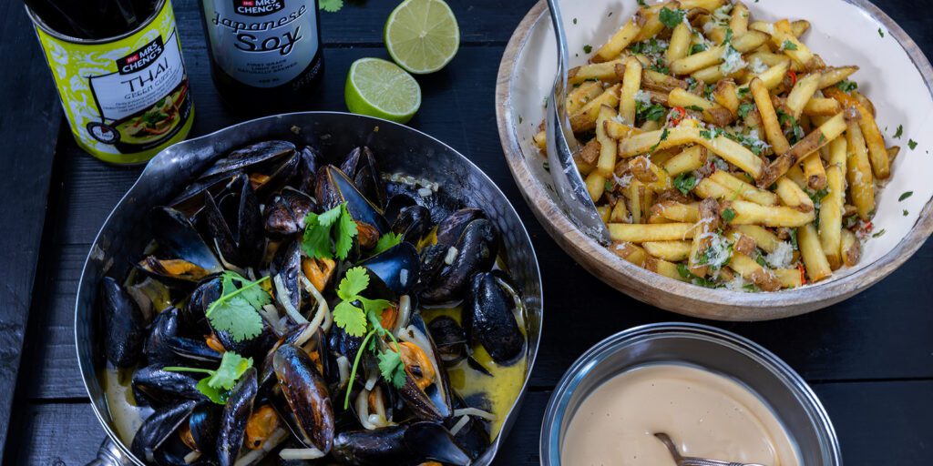 Moules frittes med dirty fries